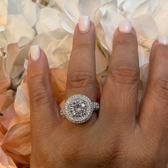 NEW Silver 925 Round Halo With Cubic Zirconia Stone - Picture 5 of 7